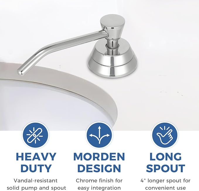 Heavy Duty Brass Countertop Liquid Soap Dispenser, Commercial Grade Top Fill - Image 2