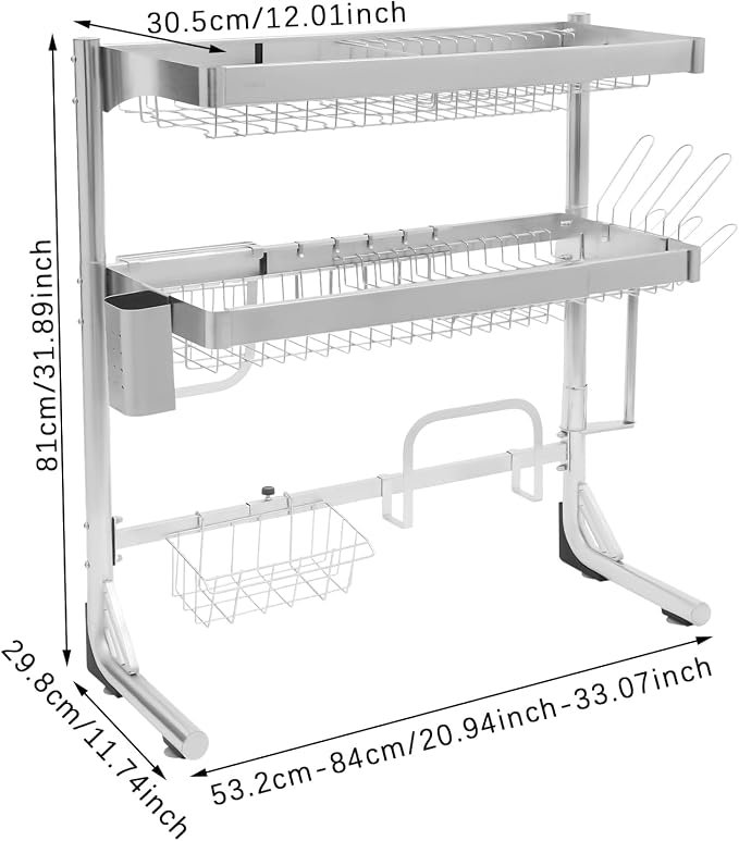 Over The Sink Dish Drying Rack, 2-Tier Stainless Steel Dish Drainer - Image 4