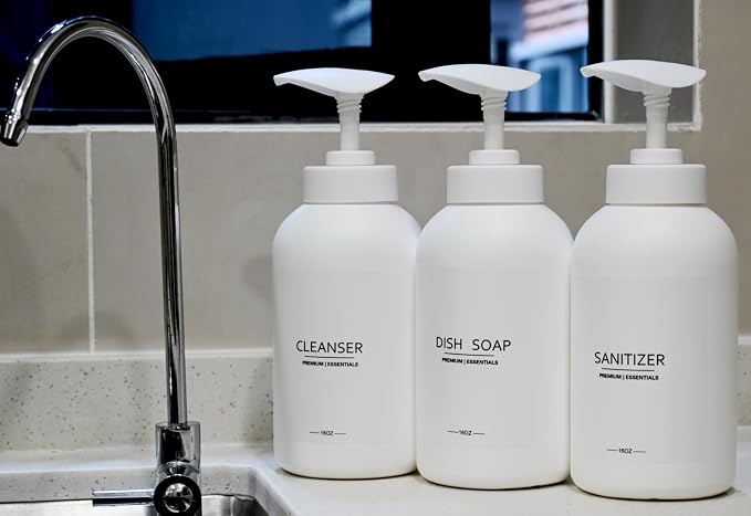 Frosted Pearl White Shampoo and Conditioner Bottles, Refillable Apothecary - Image 4