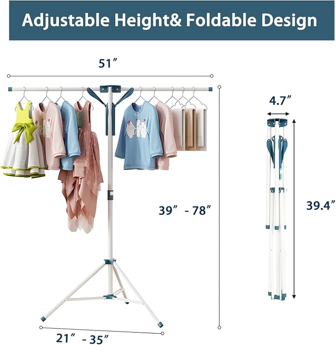 JAUREE Tripod Clothes Drying Rack Folding Indoor, Portable Drying Rack Clothing