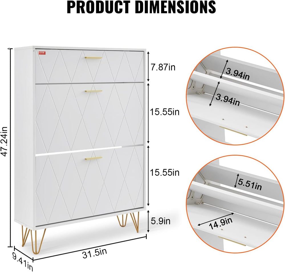 VEVOR Shoe Cabinet with 2 Flip Drawers, Modern Shoes Storage Cabinet with Sto...