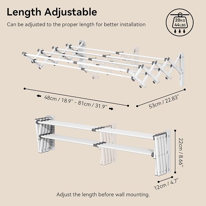 APEXCHASER Wall Mounted Clothes Drying Rack, Laundry Drying Rack Retractable - Image 4