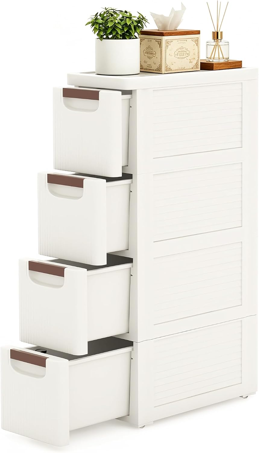 Narrow Bathroom Storage Cabinet with 4 Drawers, 7.5-Inch Wide, White