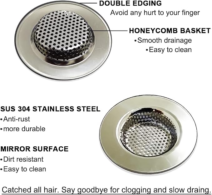 2PCS Bathtub Drain Strainers, Shower Drain Hair Catcher, Stainless Steel Drain - Image 3