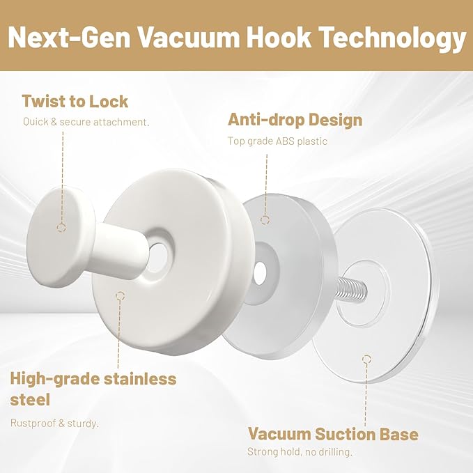 4pcs Suction Cup Hooks for Shower, Shower Towel Suction Hooks, No Drill Towel - Image 3