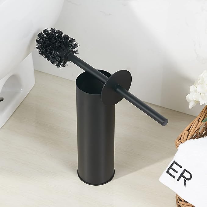 Toilet Brush and Holder Set Black Stainless Steel, 304 Heavy Duty Round Toilet - Image 2