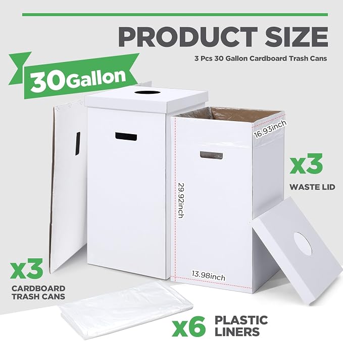 3 Pcs Cardboard Trash Cans - Image 2