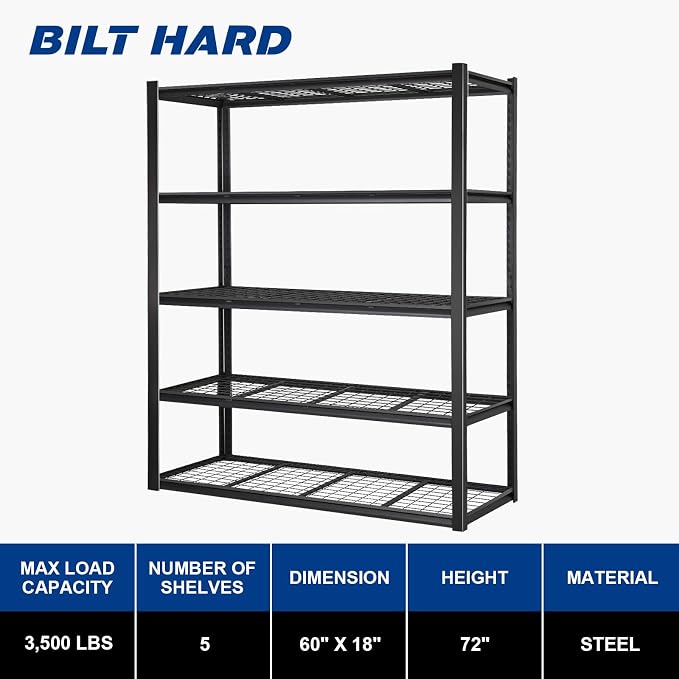 BILT HARD 3500 LBS 60" W x 18" D Garage Shelving, Metal Wire Utility Shelving - Image 2