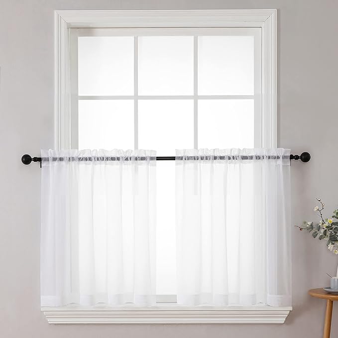 Chyhomenyc Sheer White Tier Curtains 24 Inch Length Set, Small Window Curtains by Chyhomenyc