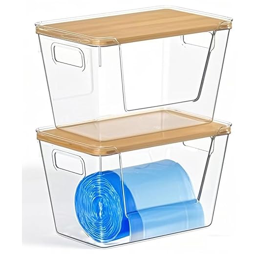 Trash Bag Holders with Bamboo Lids 2 Pack, Garbage Bag Dispenser with Lid by Toowood