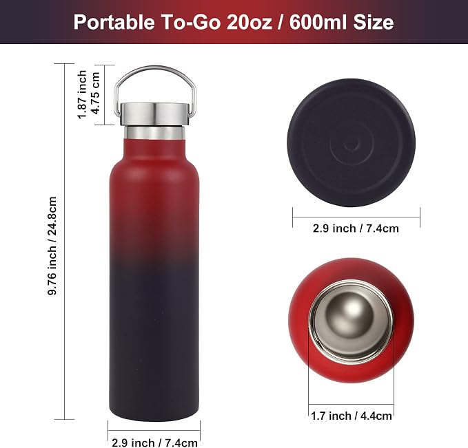 Neihepal 20 oz Insulated Water Bottles Bulk 2 Pack, Stainless Steel Double Wall - Image 5
