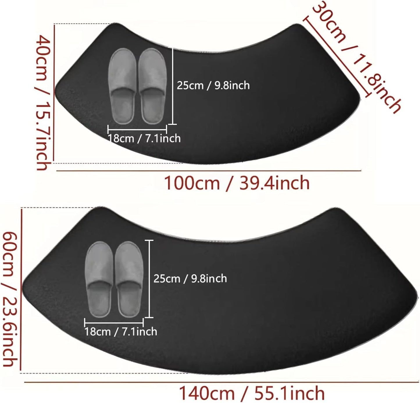 Arched Fan-Shaped Bathroom Door Mat, Flannel Plush Absorbent Non-Slip Shower Room Entrance Mat, Curved Toilet Floor Rug (Blue,40x100cm)