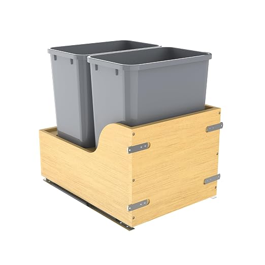 Double 35 Quart Pullout Under Cabinet Trash Cans Solid Wood Bottom, by Pulloutor