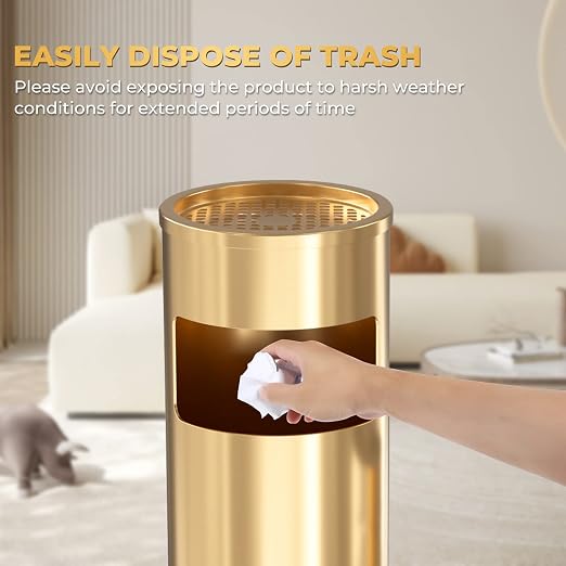 Trash Can Outdoor Waste Container Round Stainless Steel Trash Can - Image 6