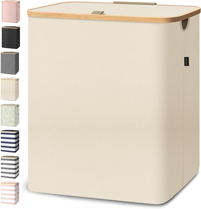 BALEINE Laundry Hamper with Lid, Tall Laundry Baskets with Bamboo Pull Handles by BALEINE