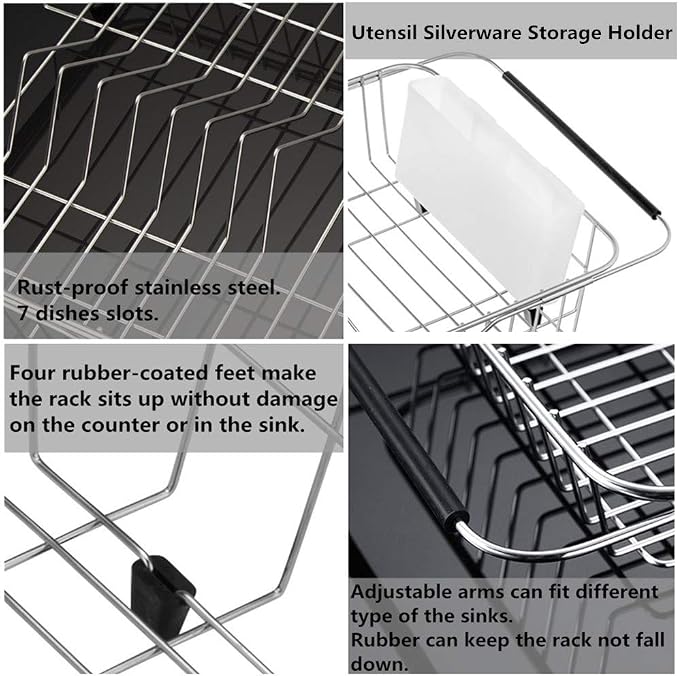 SANNO Dish Drying Rack, Expandable Dish Drainer Over Sink in Sink On Counter - Image 7