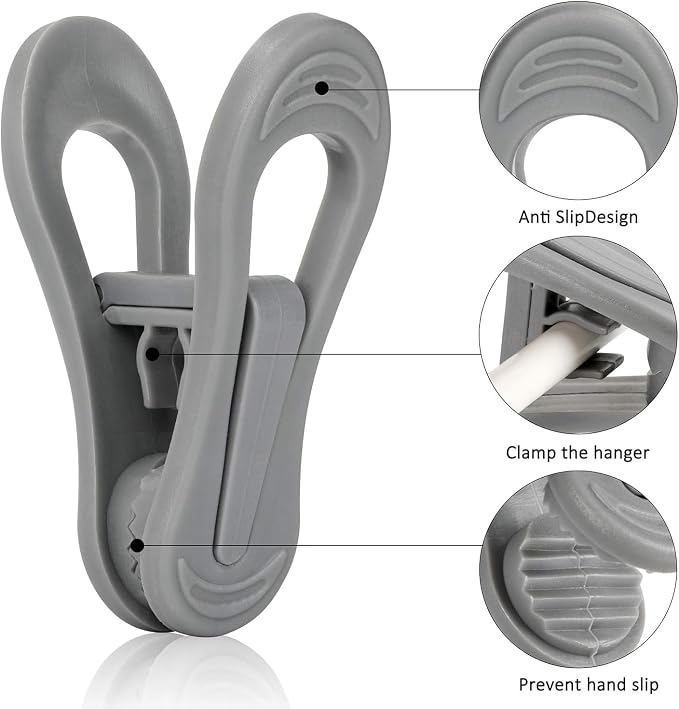 Tinfol 50pc Grey Plastic Hanger Clips, Strong Pinch Grip Finger Clips - Image 3
