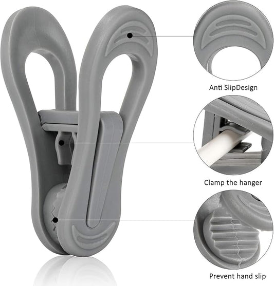Tinfol 24pc Grey Plastic Hanger Clips, Strong Pinch Grip Finger Clips - Image 2