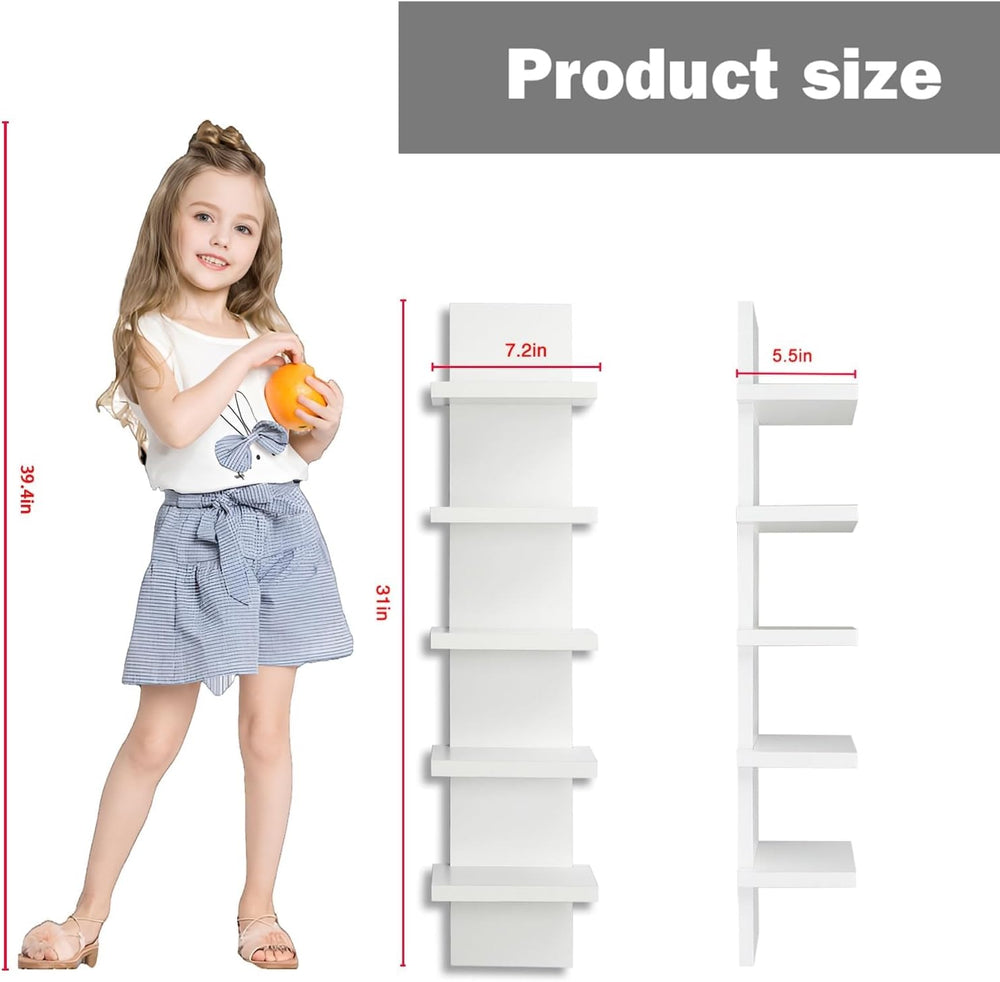 5 Tier Wall Shelves White, Vertical Column Shelf Floating Storage Home Decor ...
