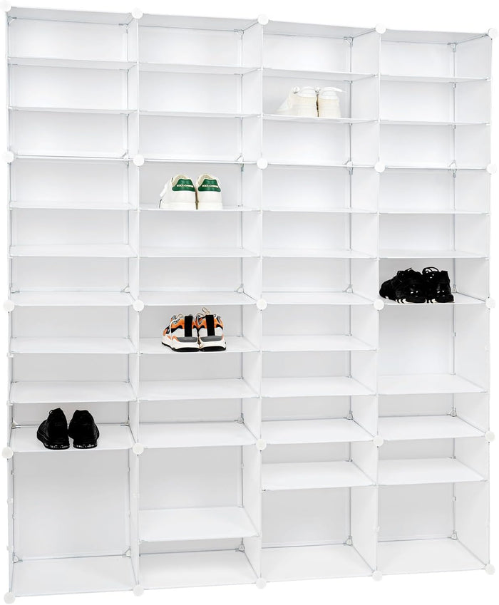 12-Tier Stackable Shoe Rack Cabinet: 92 Pairs Shoe Storage Organizer, White, Modern Style