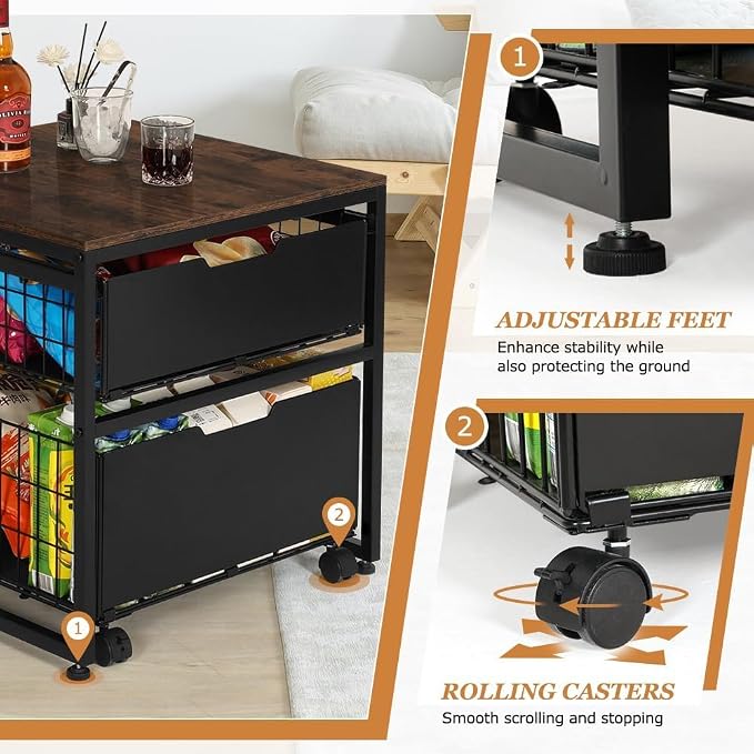 Mini Fridge Stand with Storage Drawer, 21.7”x21.7” Heavy Duty Mini Fridge Table - Image 4
