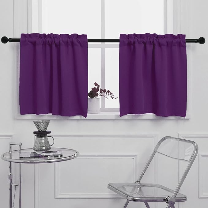 Pickluc Purple Cafe Half Window Curtain, 30 Inches Length, Rod Pocket Small by PICKLUC