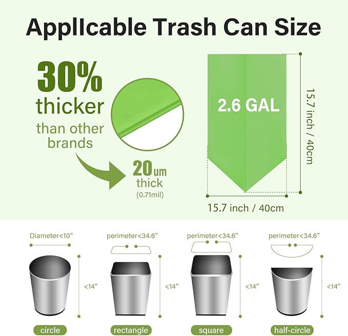 Compostable Trash Bags 2.6 Gallon 100 Counts Compost Small Garbage Bag - Image 4