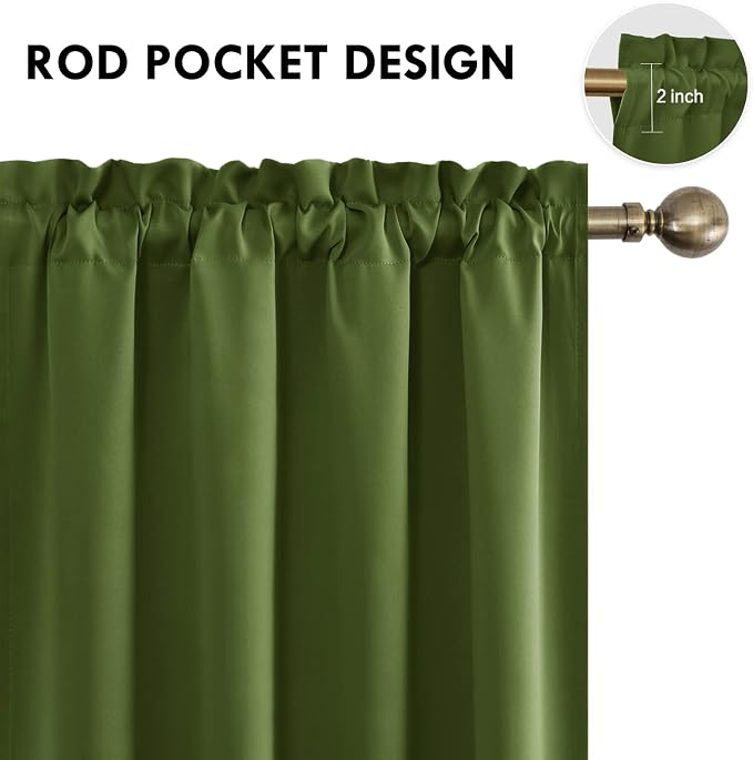 DWCN Olive Green Room Darkening Blackout Curtains - Image 4