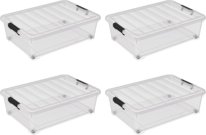 4 Pack Multipurpose 25 Qt Underbed Secure Latching Bin, Plastic Storage - Image 4