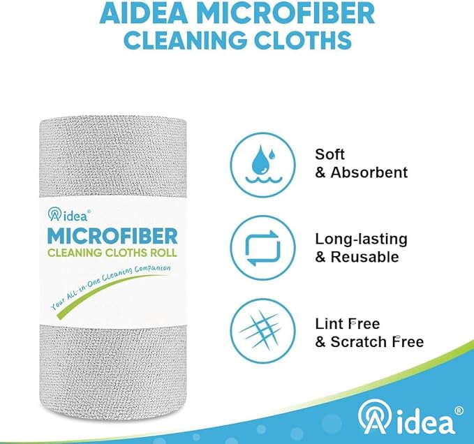 AIDEA Microfiber Cleaning Cloth Roll, Shop Towels 55 Sheets, Washable Shop Rags - Image 3