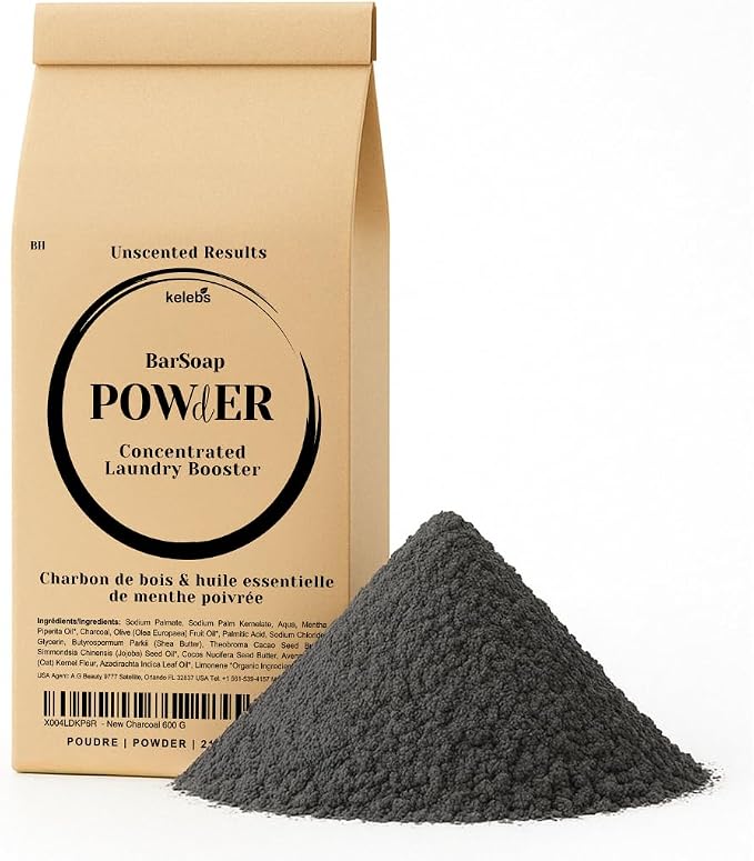 Charcoal Laundry Detergent Booster Powder – Concentrated Ground Bar Soap | Mix by KELEBS