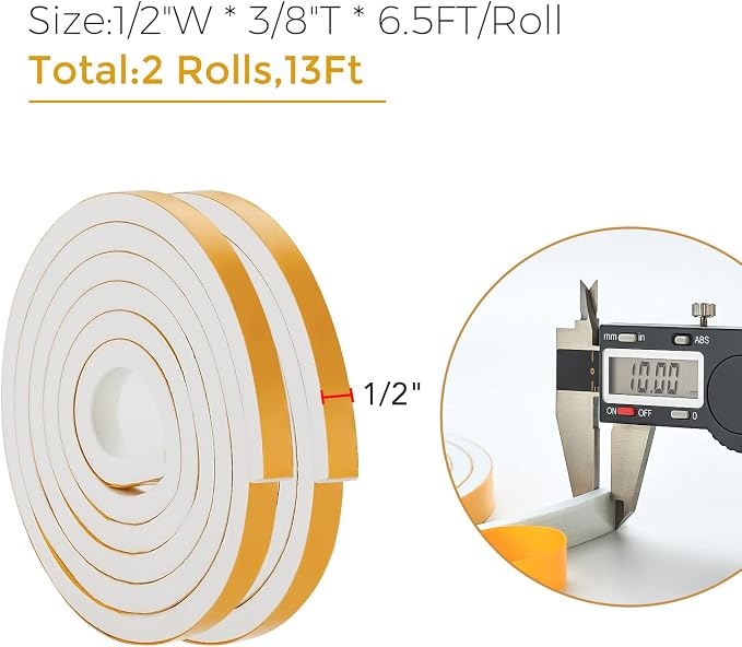 13 Feet Weather Stripping Door Seal, 1/2" Wide X 3/8" Thick Door Seal Strip - Image 3