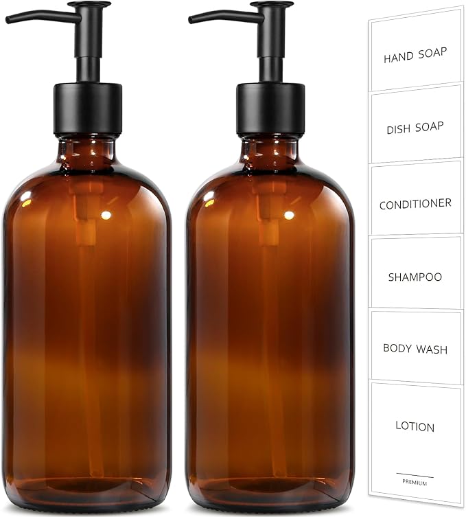 GMISUN Amber Glass Soap Dispenser, 2 Pack Bathroom Hand Soap Dispensers - Image 9