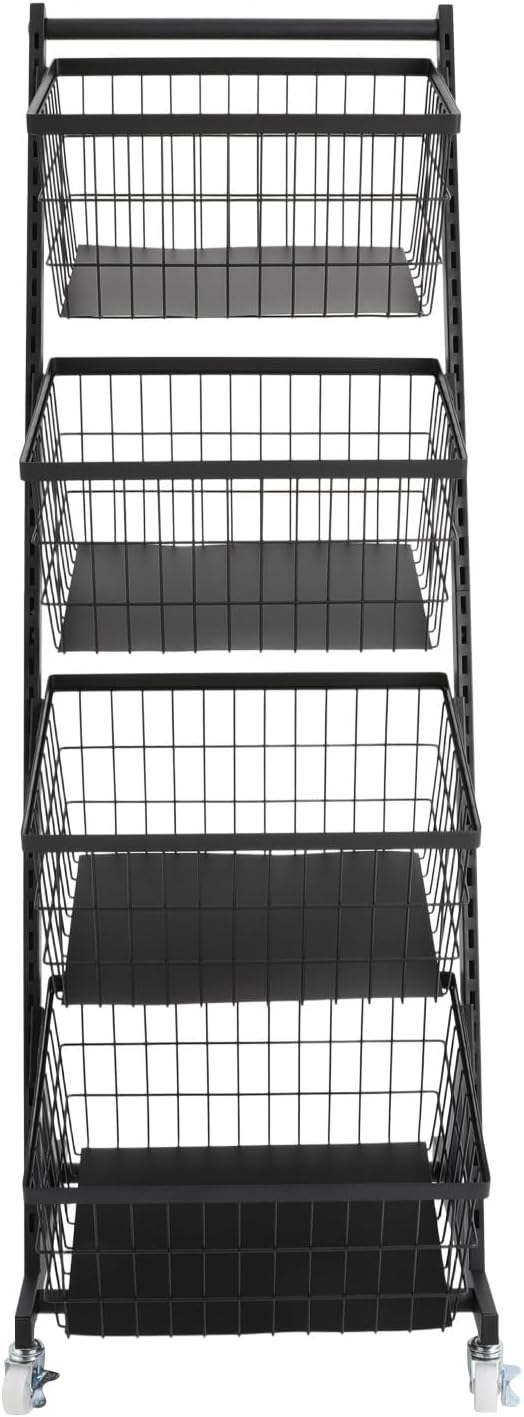 4-Tier Kitchen Storage Cart with 4 Baskets and Wheels, Black