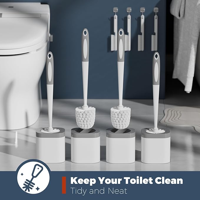 Toilet Brush, 4 Pack Toilet Brush and Holder Set Bathroom Accessories, Toilet - Image 4