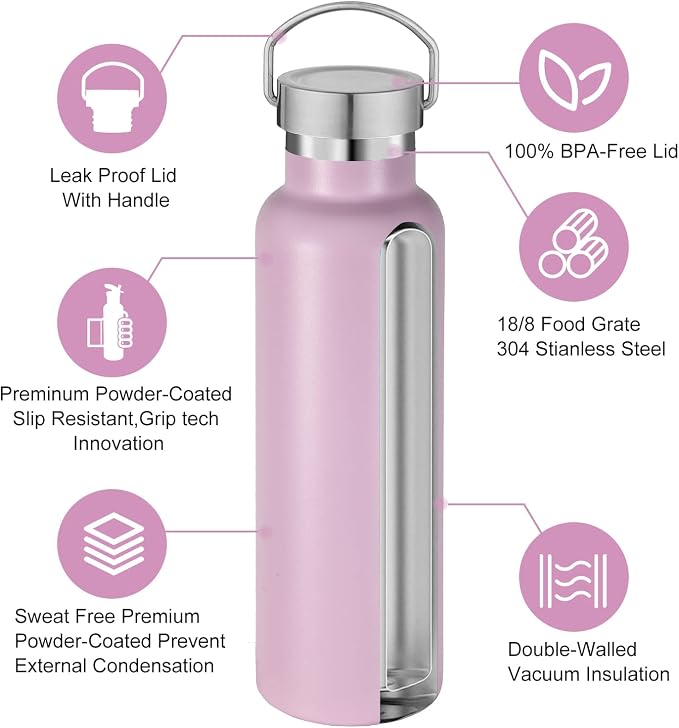 Neihepal 20 oz Insulated Water Bottles Bulk 4 Pack, Stainless Steel Double Wall - Image 3