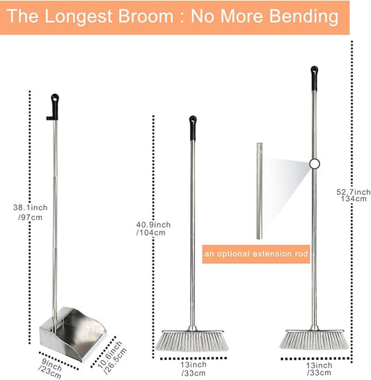 Broom and Dustpan Set, Soft Bristles Indoor Kitchen Broom - Image 2