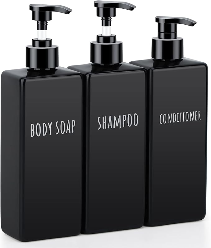 Segbeauty Plastic Square Soap Dispenser Black, 500ml Empty Reusable Pump Bottle by Segbeauty