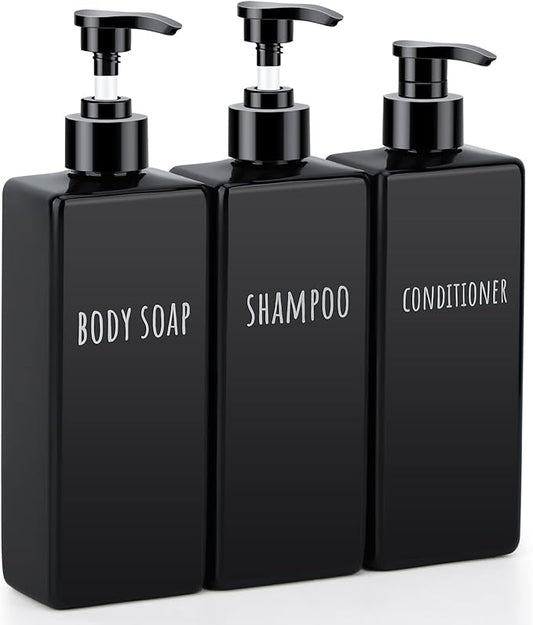 Segbeauty Plastic Square Soap Dispenser Black, 500ml Empty Reusable Pump Bottle by Segbeauty