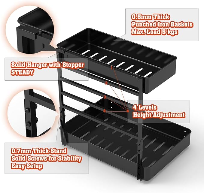 EVERIE Height Adjustable 2 Tier Metal Pull Out Slide Shelf Organizer - Image 3