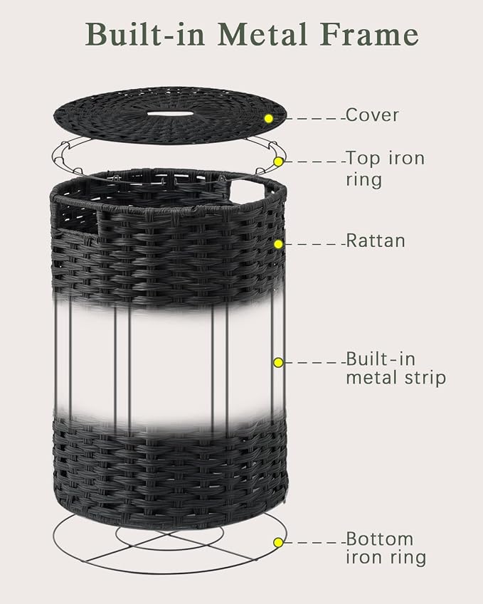 Large Laundry Hamper Laundry Basket Round 34.3 Gal Handwoven Wicker Laundry - Image 8