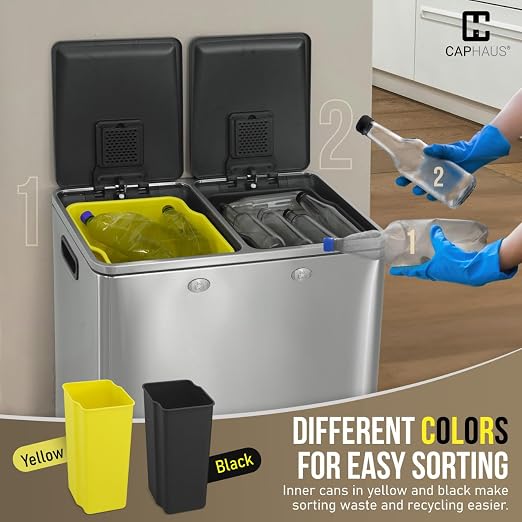 CAPHAUS Dual Trash Can with Double Lid, Trash and Recycle Bins Combo, - Image 6