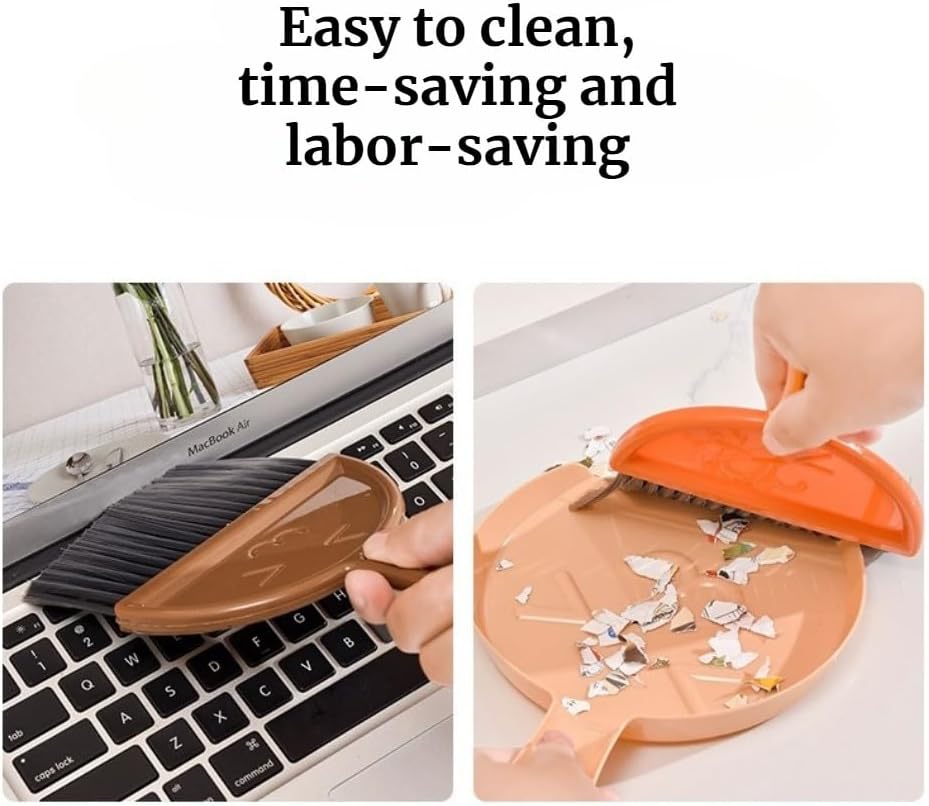 1Pcs Coffee Color Set Small Broom and Dustpan Set, Dust Pan and Brush Set, Mini Plastic Sweep Kit for Desktop & Keyboard Cleaning