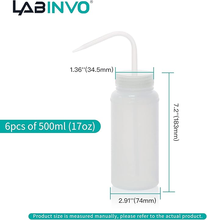 6pcs of Economy Wash Bottles, Wide-Mouth, Self-Venting Safety Wash Bottles - Image 4