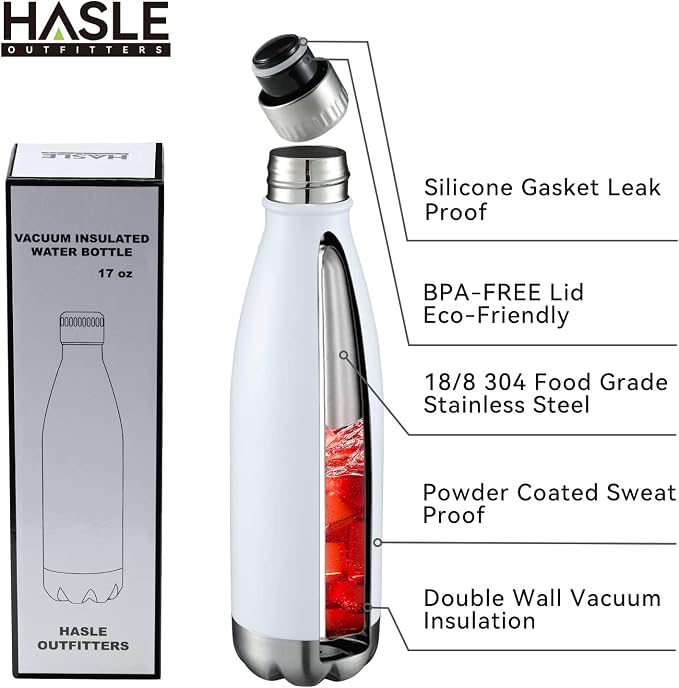 HASLE OUTFITTERS 17oz Stainless Steel Water Bottles Bulk, Vacuum Insulated - Image 2