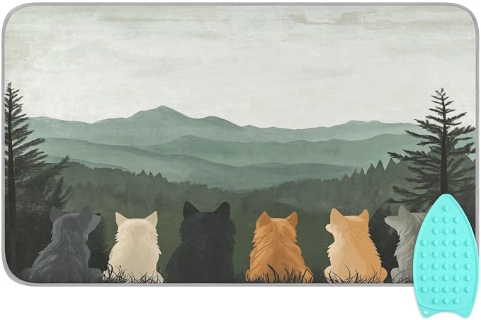 Cute Wolves Back and Green Mountain Ironing Mat Thickened Ironing Blanket by QwThum