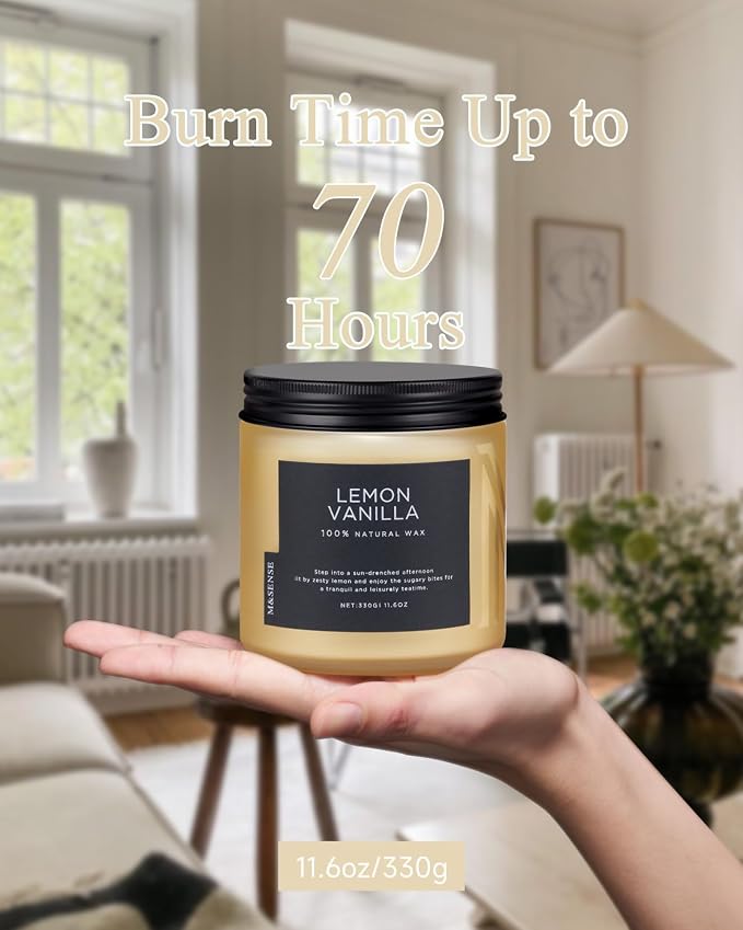 M&SENSE Candles Lemon Vanilla Scented, 11.6oz 70 Hour Long Lasting Candles - Image 4