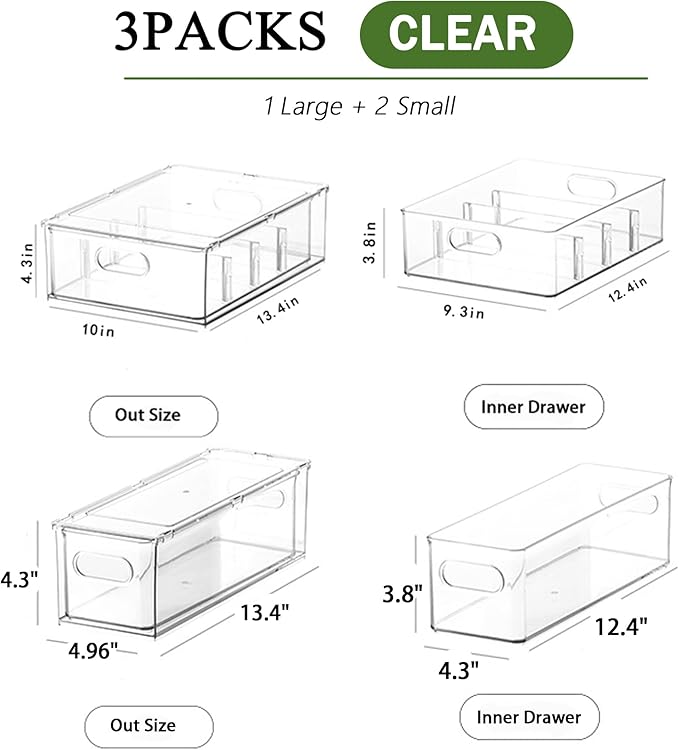 bealy 3 Pack Fridge Organizer and Storage, Fridge Drawers Clear Stackable - Image 4