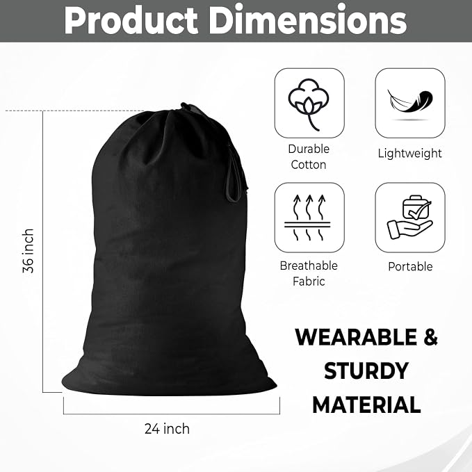 2 Pack - Extra Large Cotton Laundry Bag, Heavy Duty Large Laundry Bags 24 x 36 - Image 2