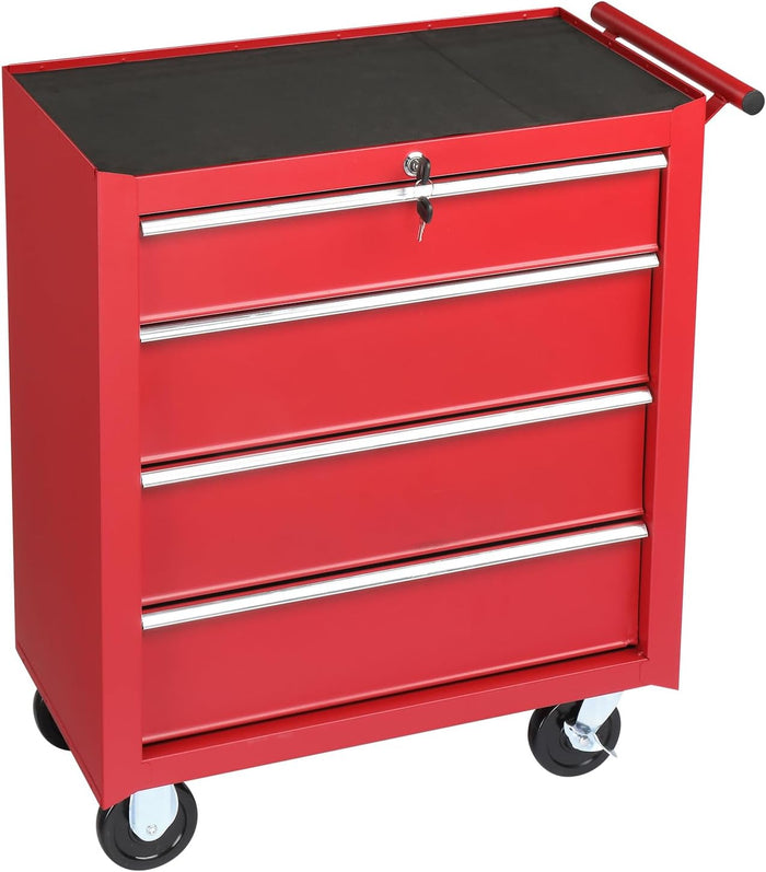 Winado 4 Drawer Rolling Tool Cabinet, Lockable Steel Tool Chest, Red